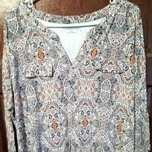 Croft & Barrow Paisley-Type Print Tunic Top - 3/4 Sleeve - V-Neck - Size 2X